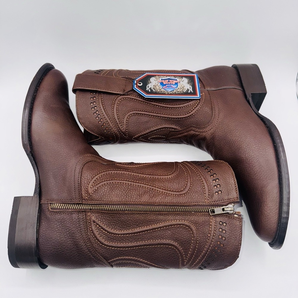 Wild‎ West Roper Boots Men's Size 9 EE Wide Brown Cowhide Leather - Picture 6 of 16